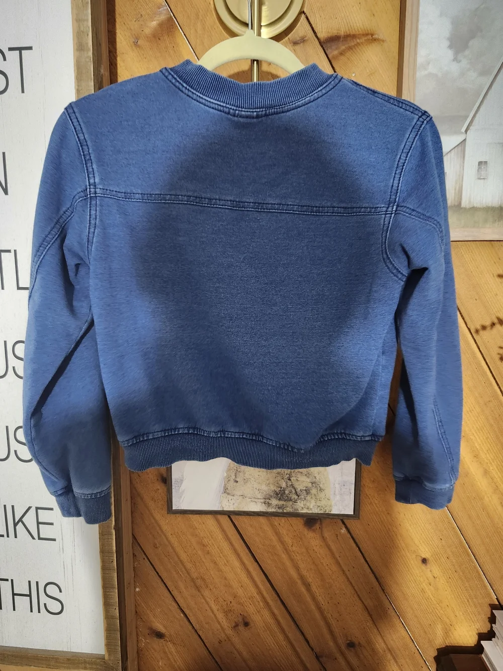 Cat & Jack Girls Denim Knit Bomber Jacket Blue Snap Front Cotton Blend L - 10 12